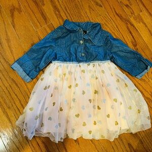 Lilt Denim and Tulle Dress with Gold and Silver Hearts